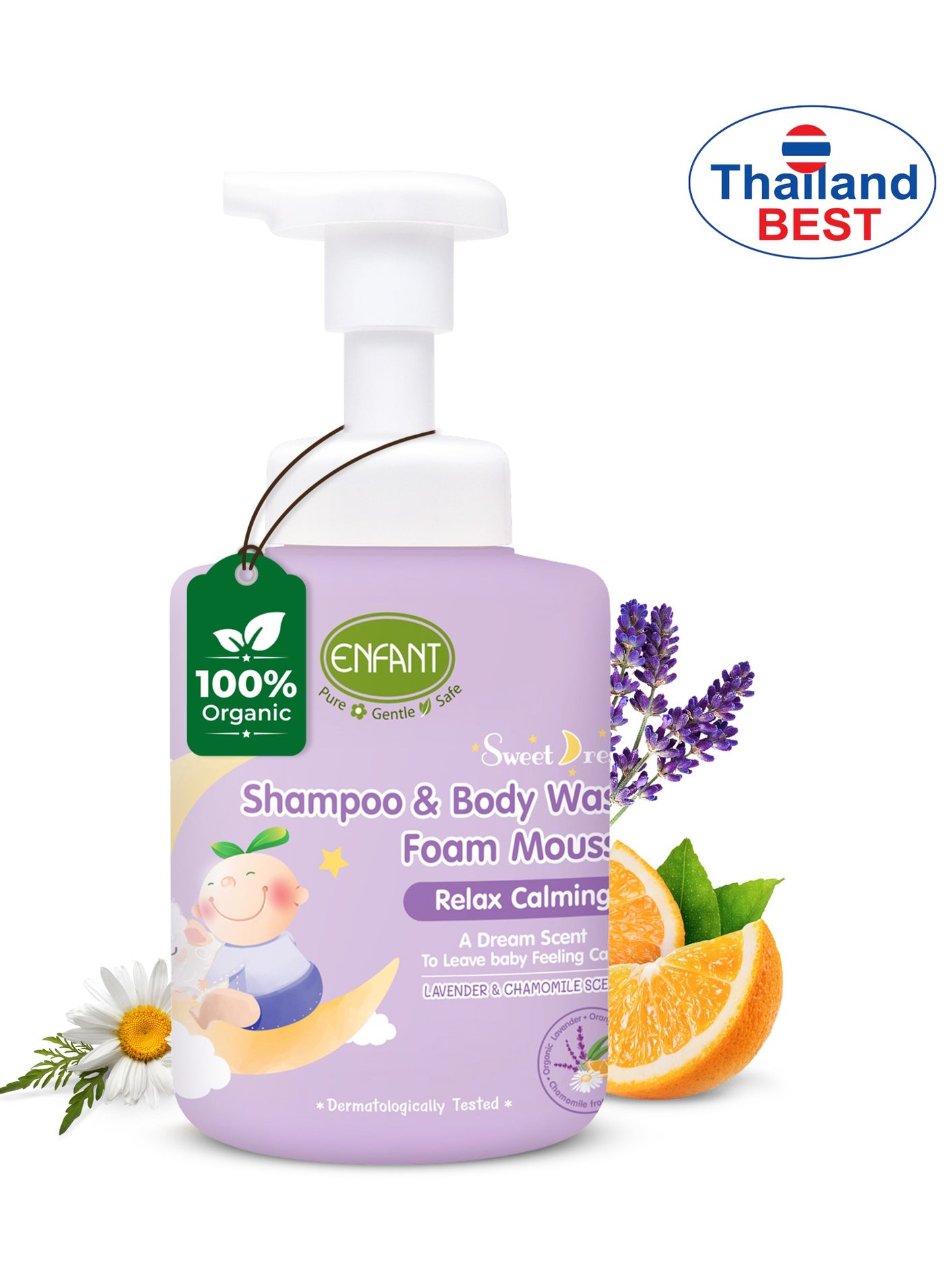 ENFANT Sweet Dream Shampoo & Body Foam Mousse 400ML Baby Body Wash Gentle To Clean & Nourish pH Balance Easy Cleansing From Head-to-Toe Tear-Free Dermatologically Tested Baby Shampoo Lavender & Chamom